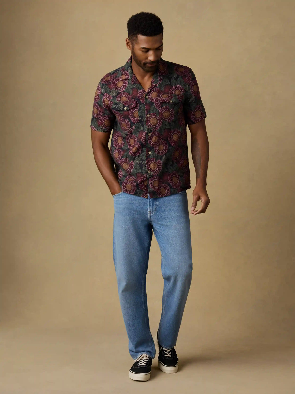 Short-Sleeve Reserve Basque Camp Shirt - Black Floral Road
