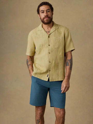 Short-Sleeve Embroidered Shirt - Island Wheat