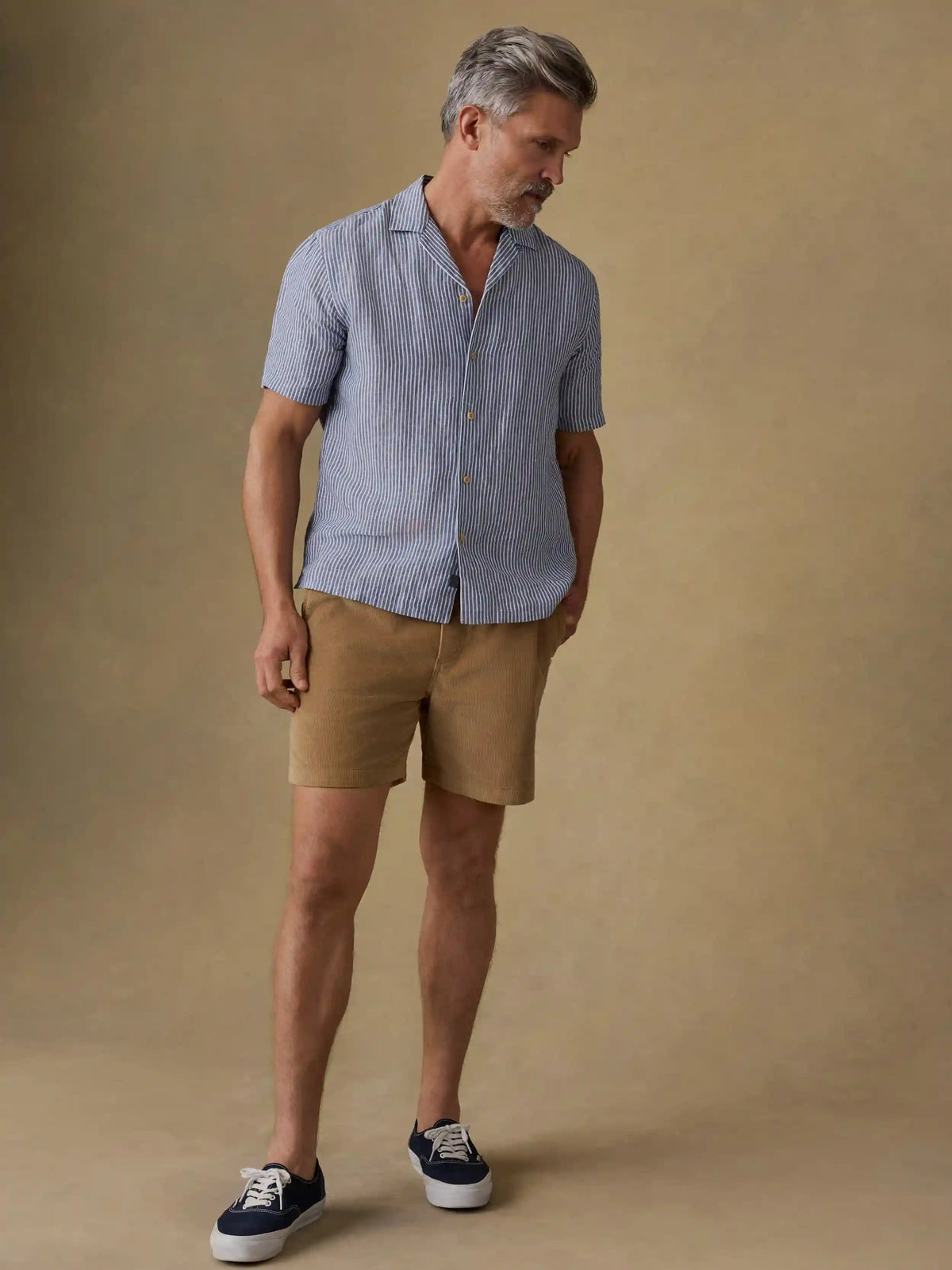 Short-Sleeve Laguna Linen Camp Shirt - Cloud Waters Stripe