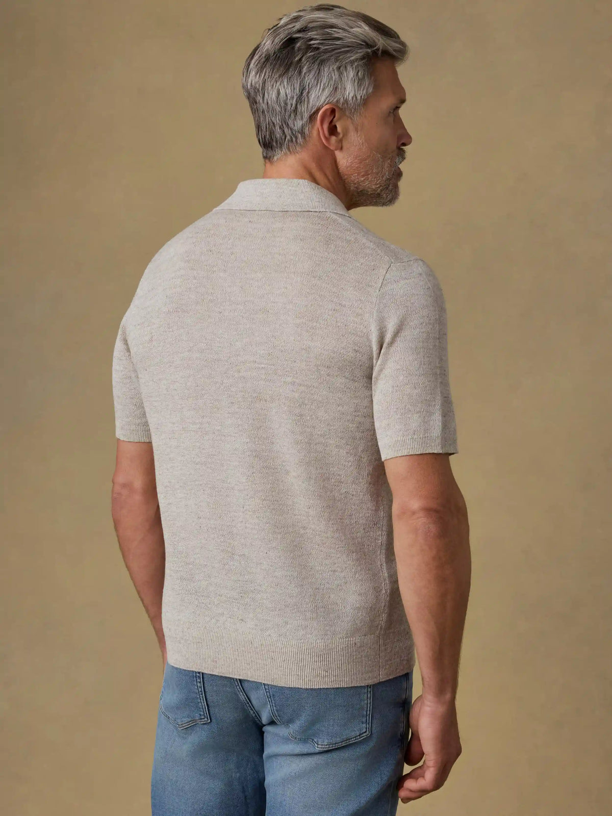 Short-Sleeve Linen Sweater Polo - Tropic Sands Melange
