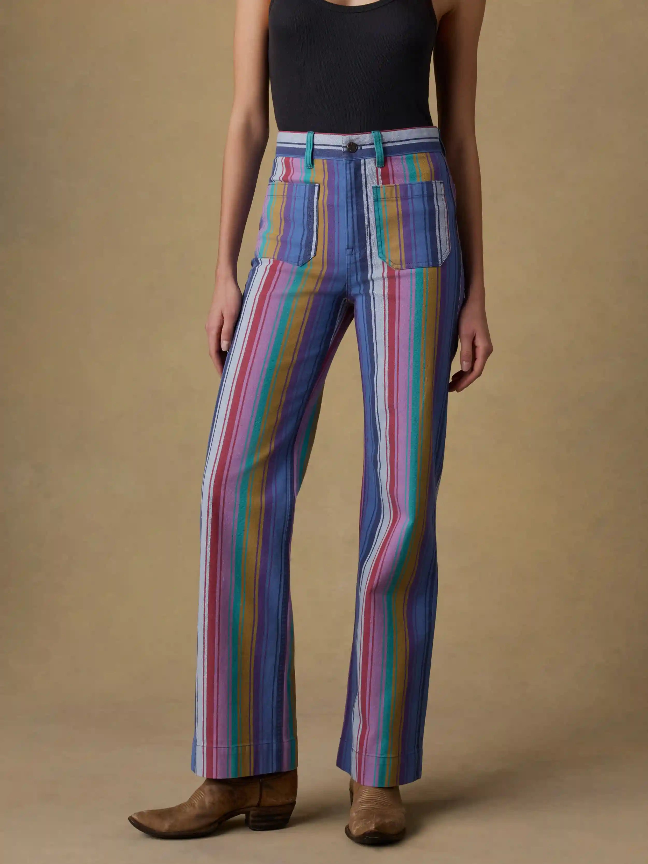 Sunset Denim Patch Pocket Pant - Painted Row Stripe