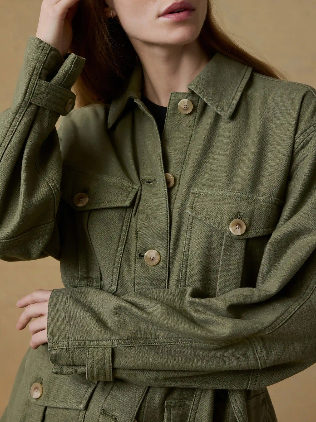 Soft Stretch Safari Jacket - Moss