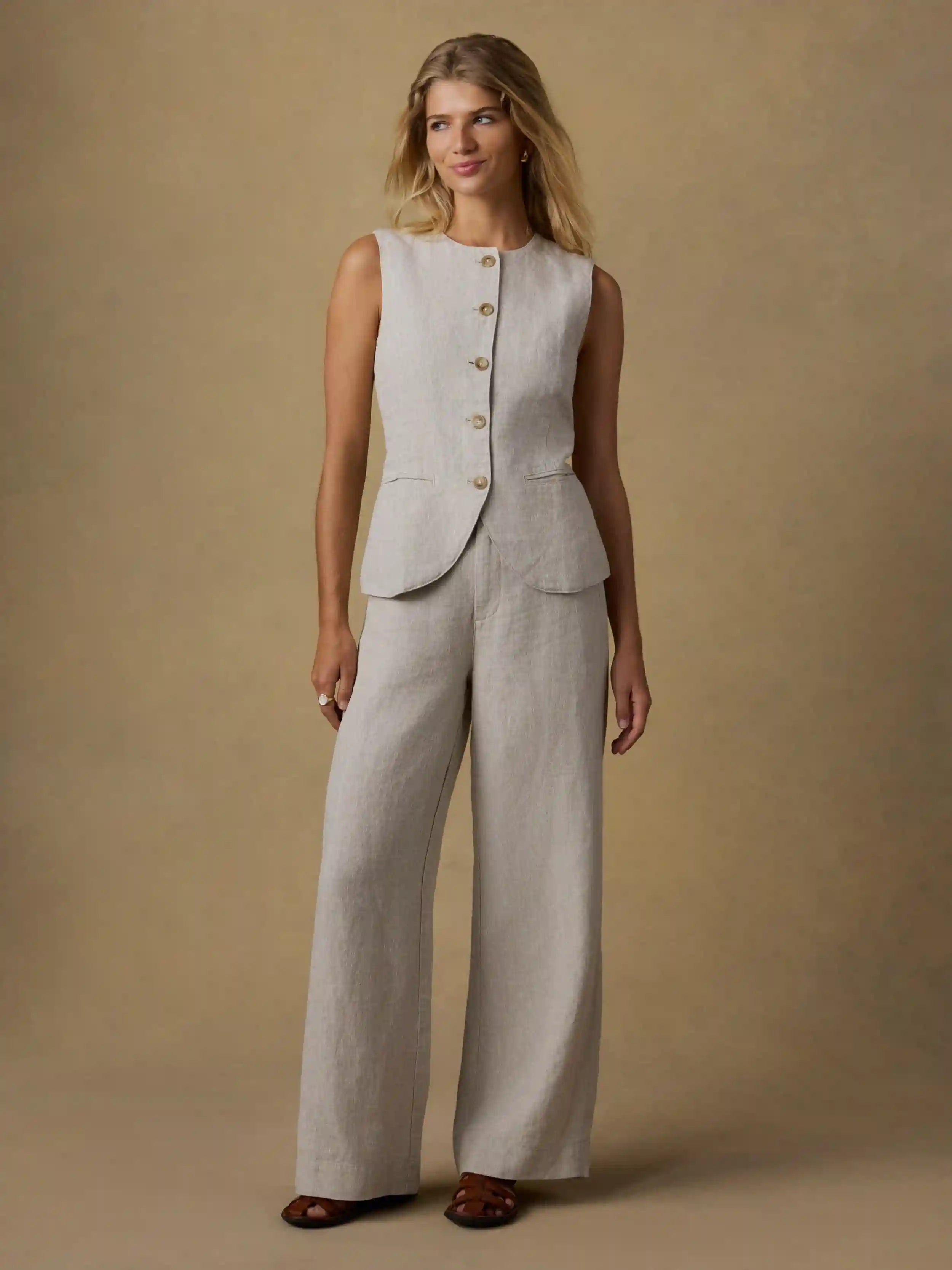 Sun Strider Linen Vest - Flax