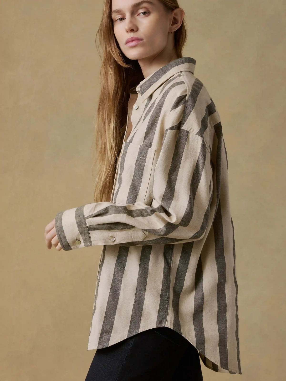 Cotton Linen Relaxed Shirt - Pine Bay Stripe