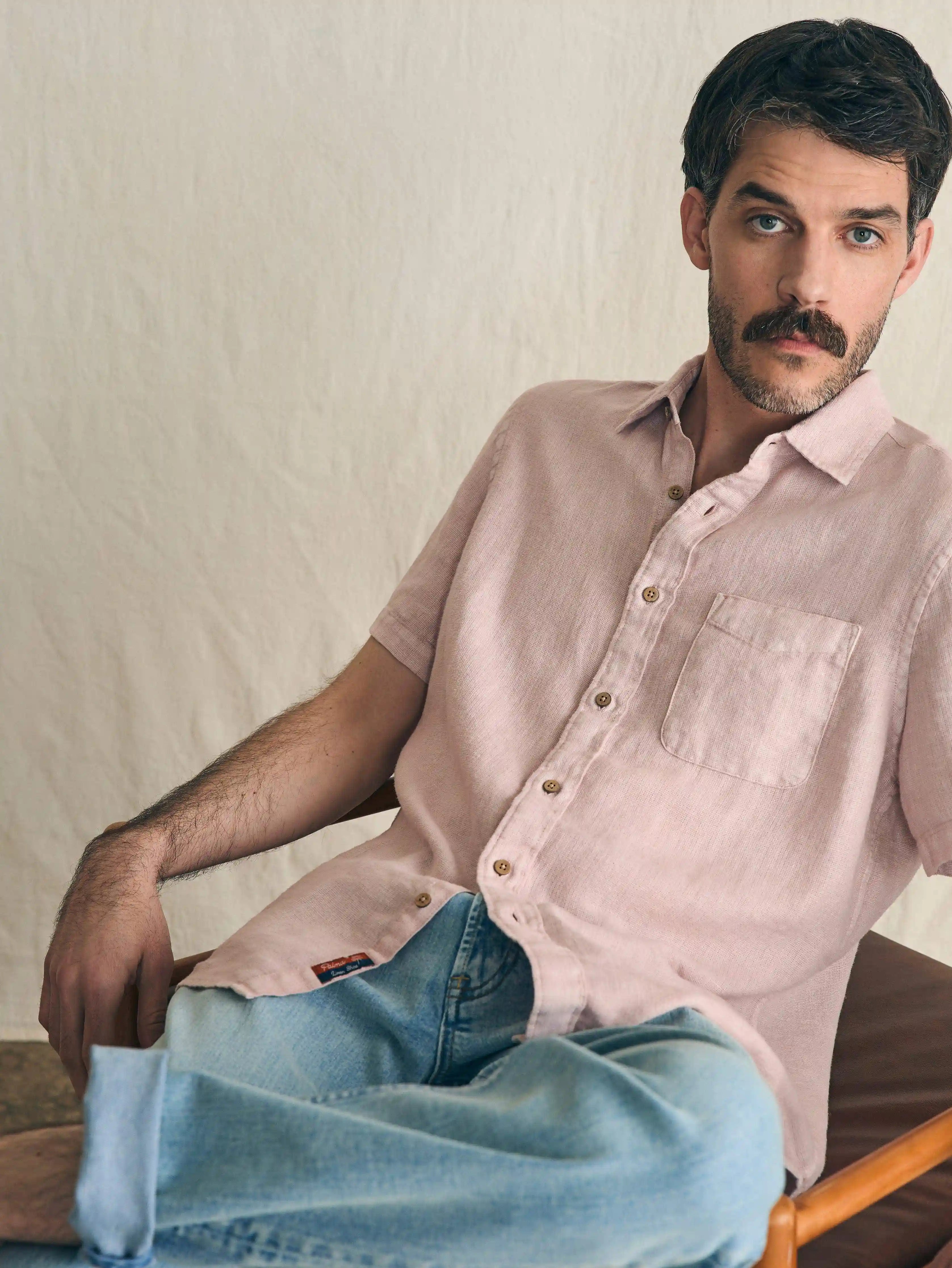 Short-Sleeve Palma Linen Shirt - Coastal Mauve