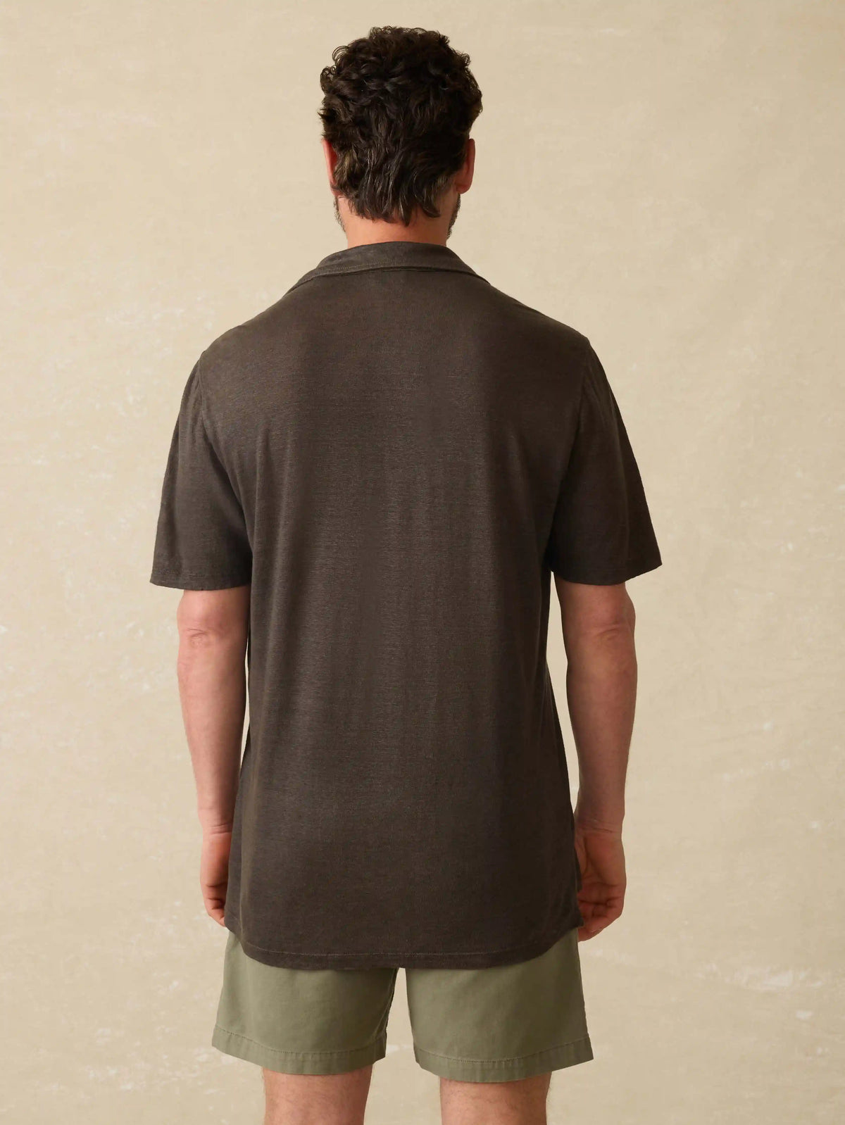 Short-Sleeve Linen Polo - Washed Black