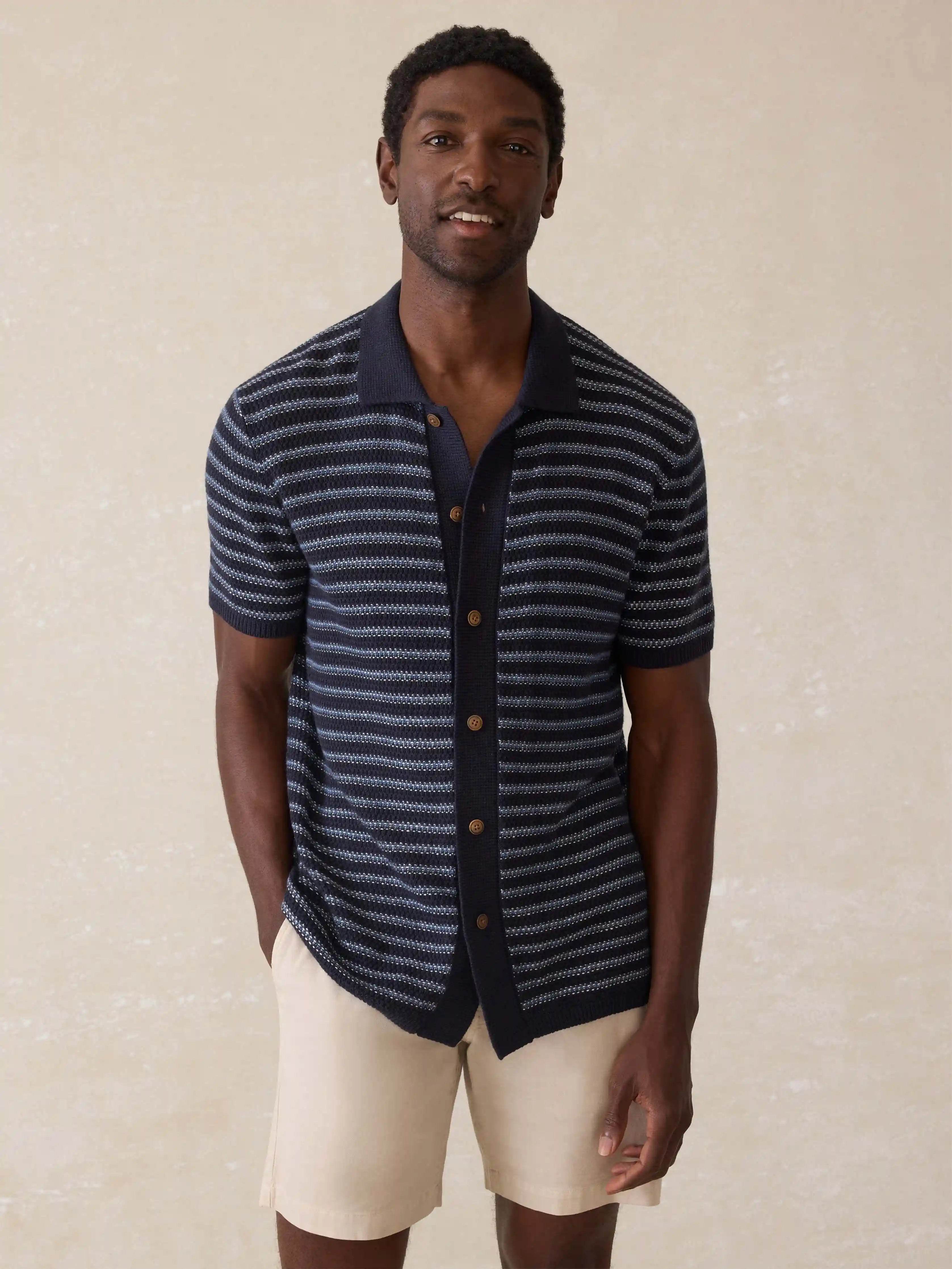 Short-Sleeve Sweater Shirt (Tall) - Northern Depths Stripe