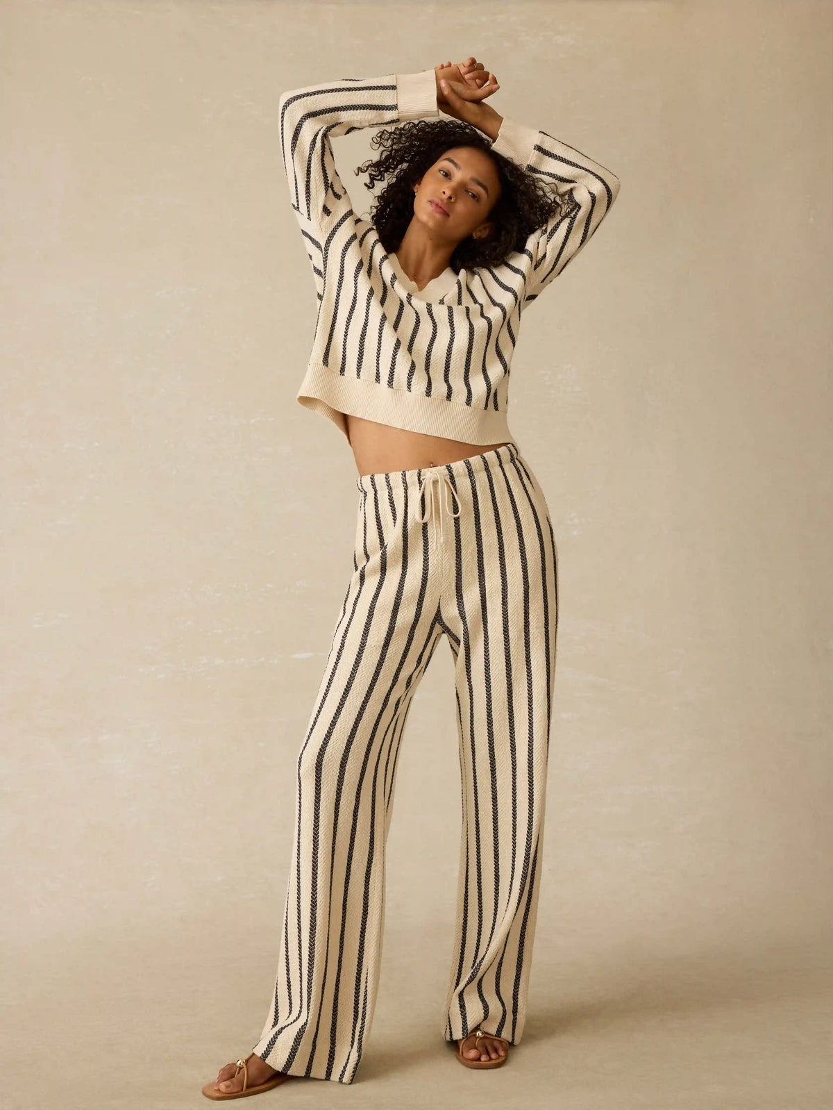 Dockside V-Neck Sweatshirt - Moon Shadow Stripe