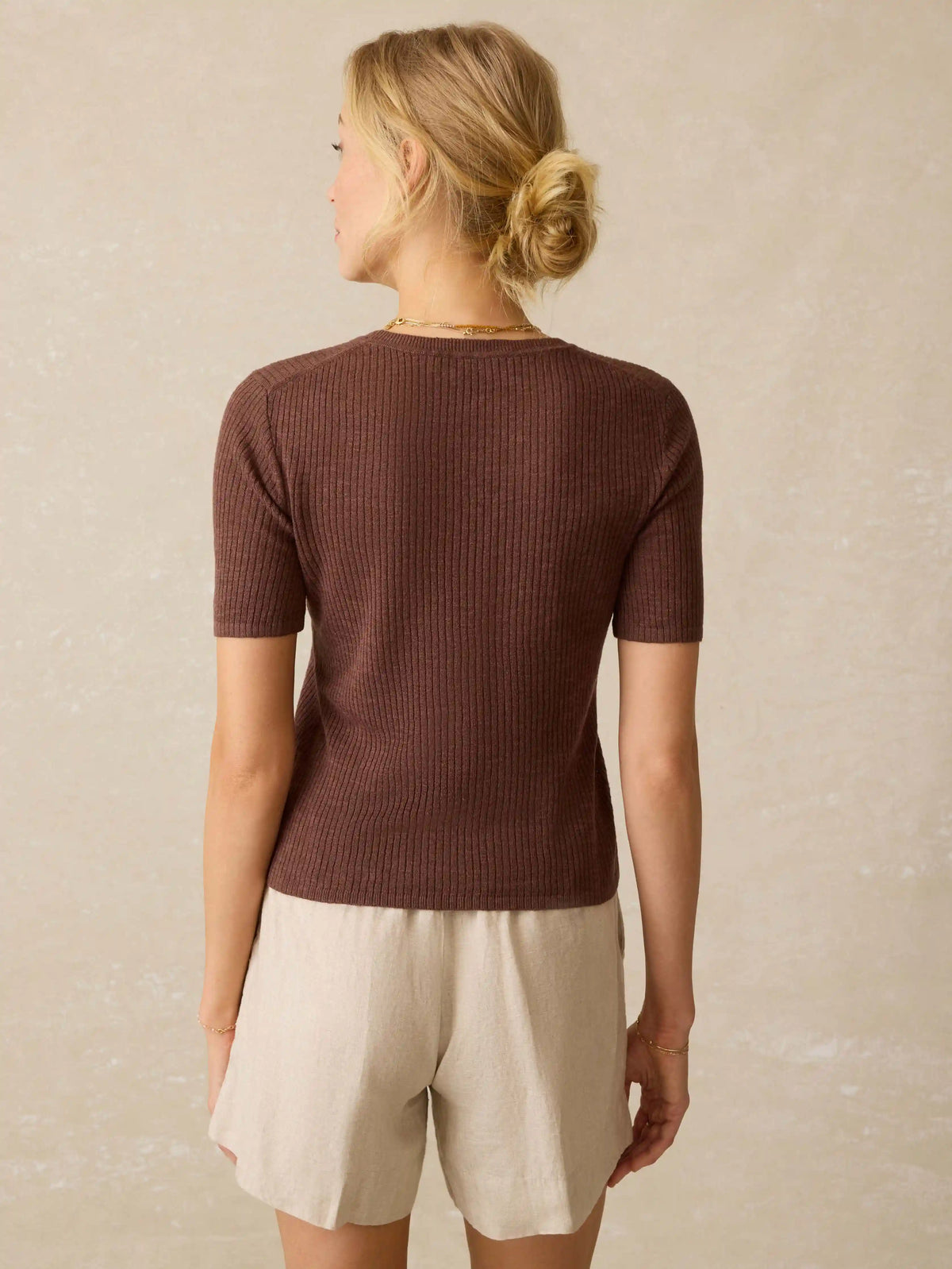 Miramar Linen Mini Rib Tee - Cocoa