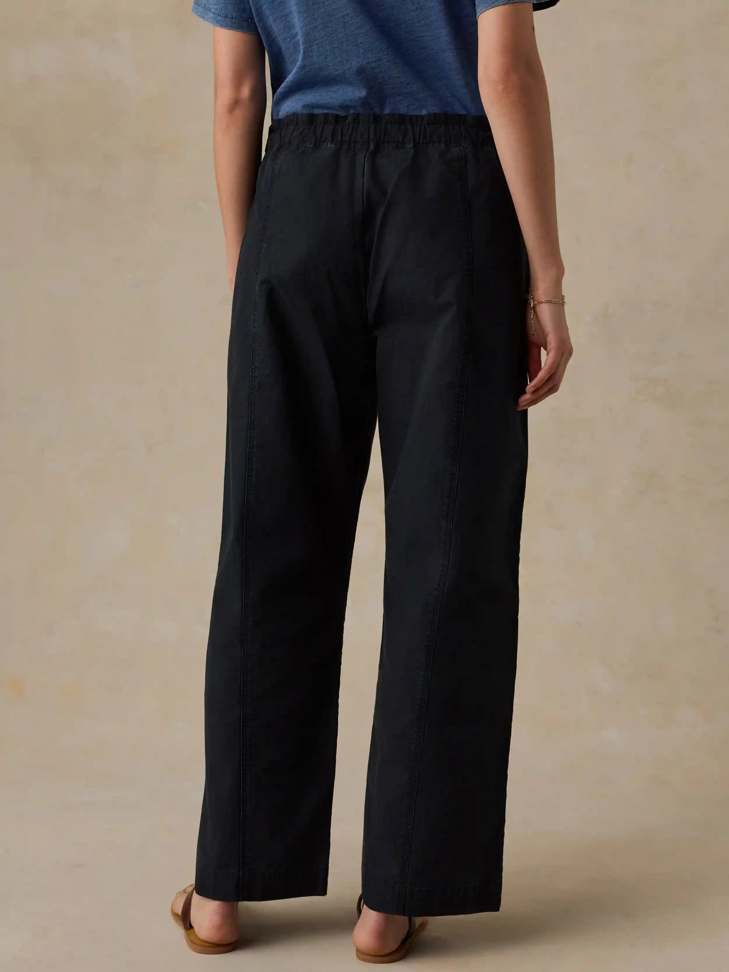 Cotton Twill Drawstring Pant - Black