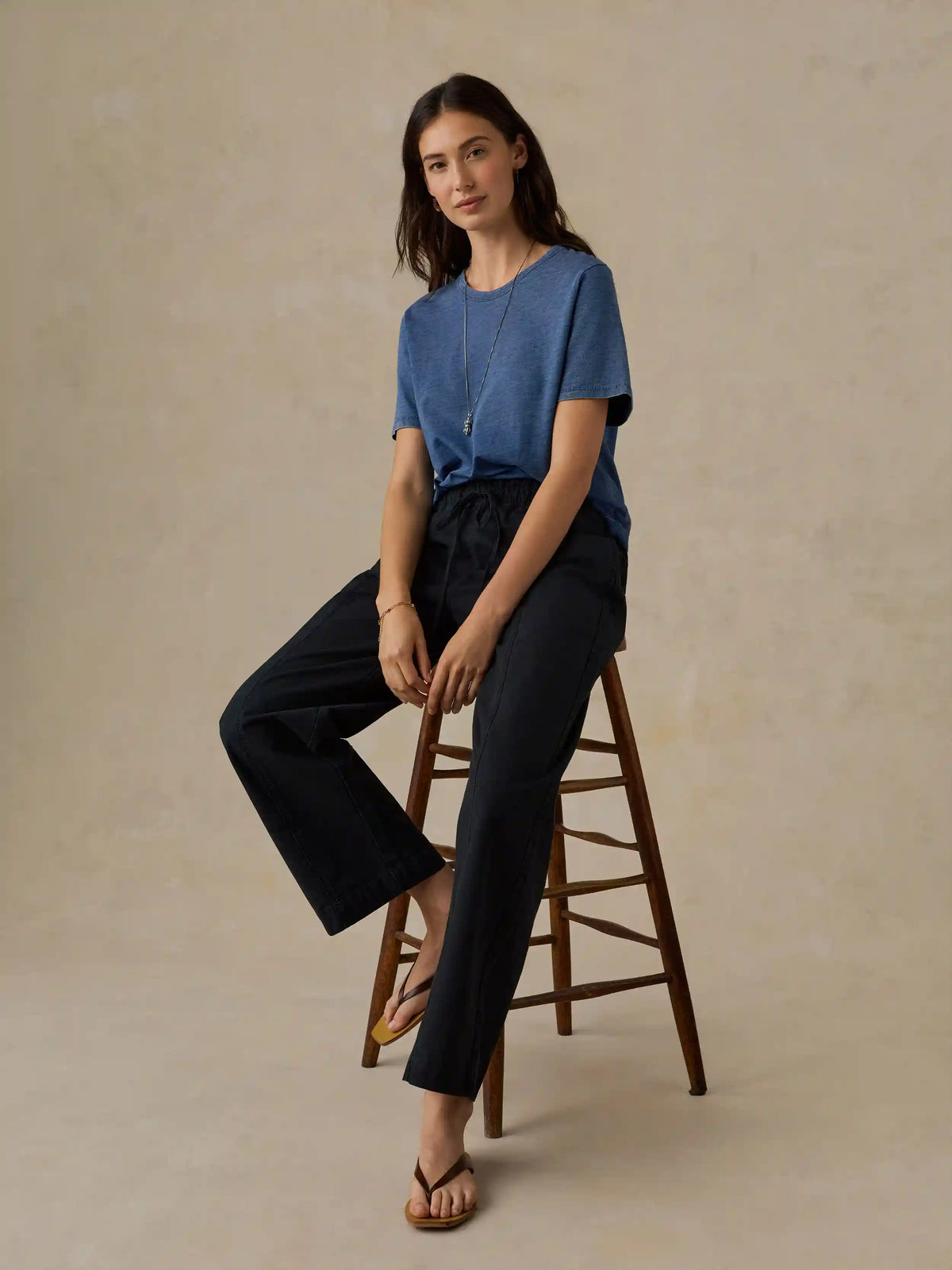 Cotton Twill Drawstring Pant - Black