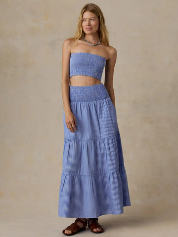 Coastal Poplin Maxi Skirt - Deepwater Stripe