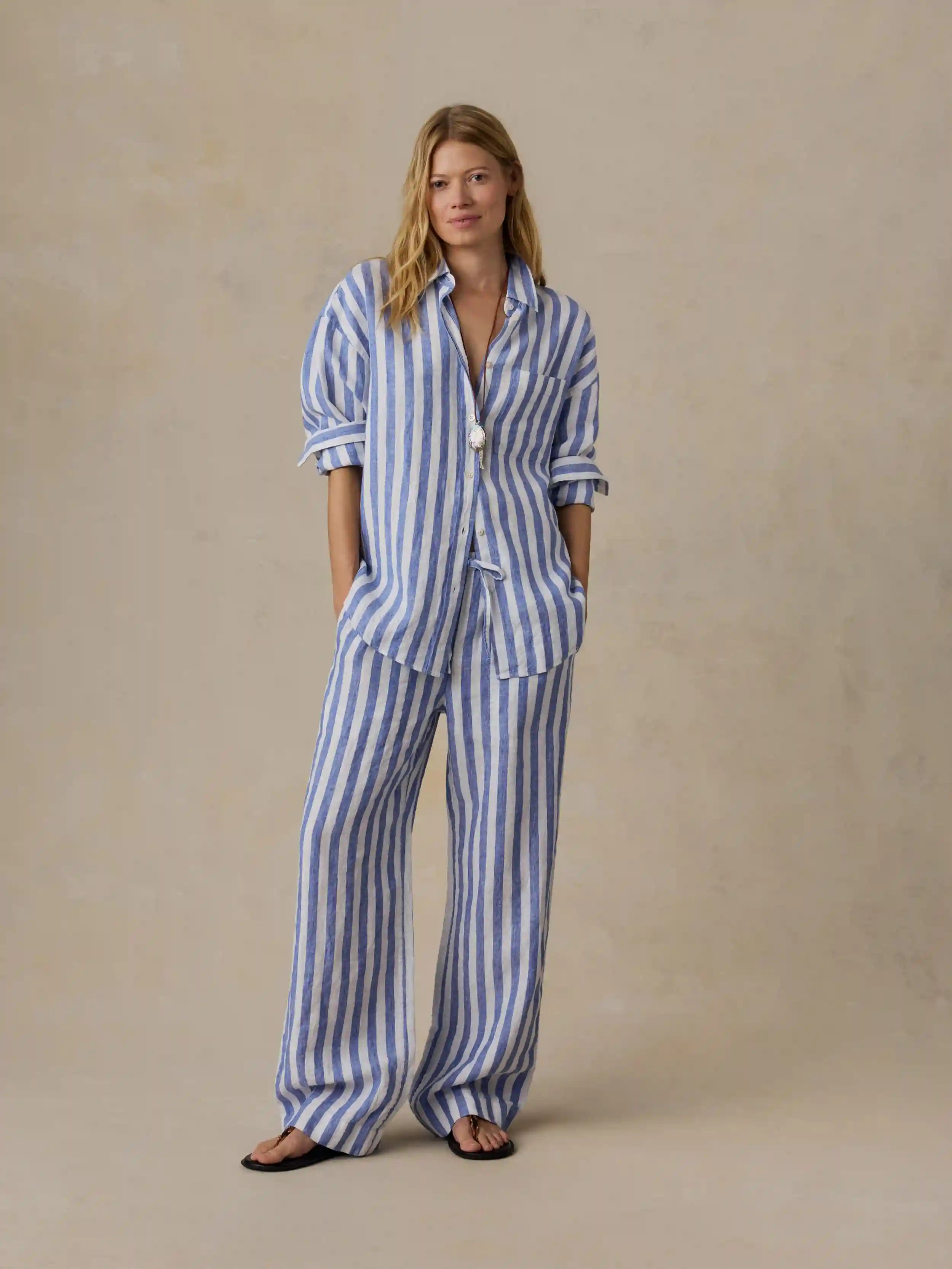 Laidback Linen Pant - Coastal Calm Stripe