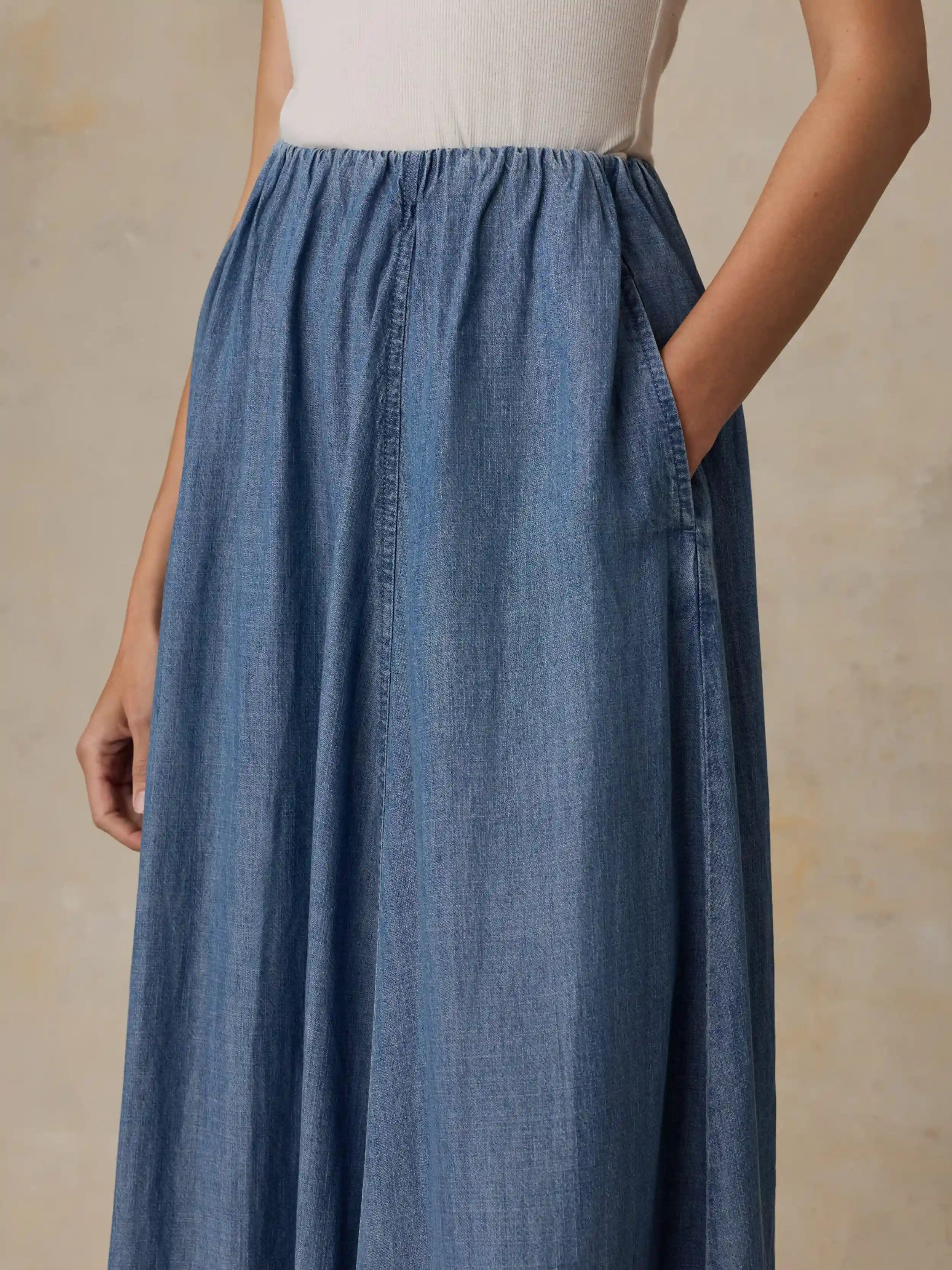 Tried & True Chambray Nera Skirt - River Mist Wash