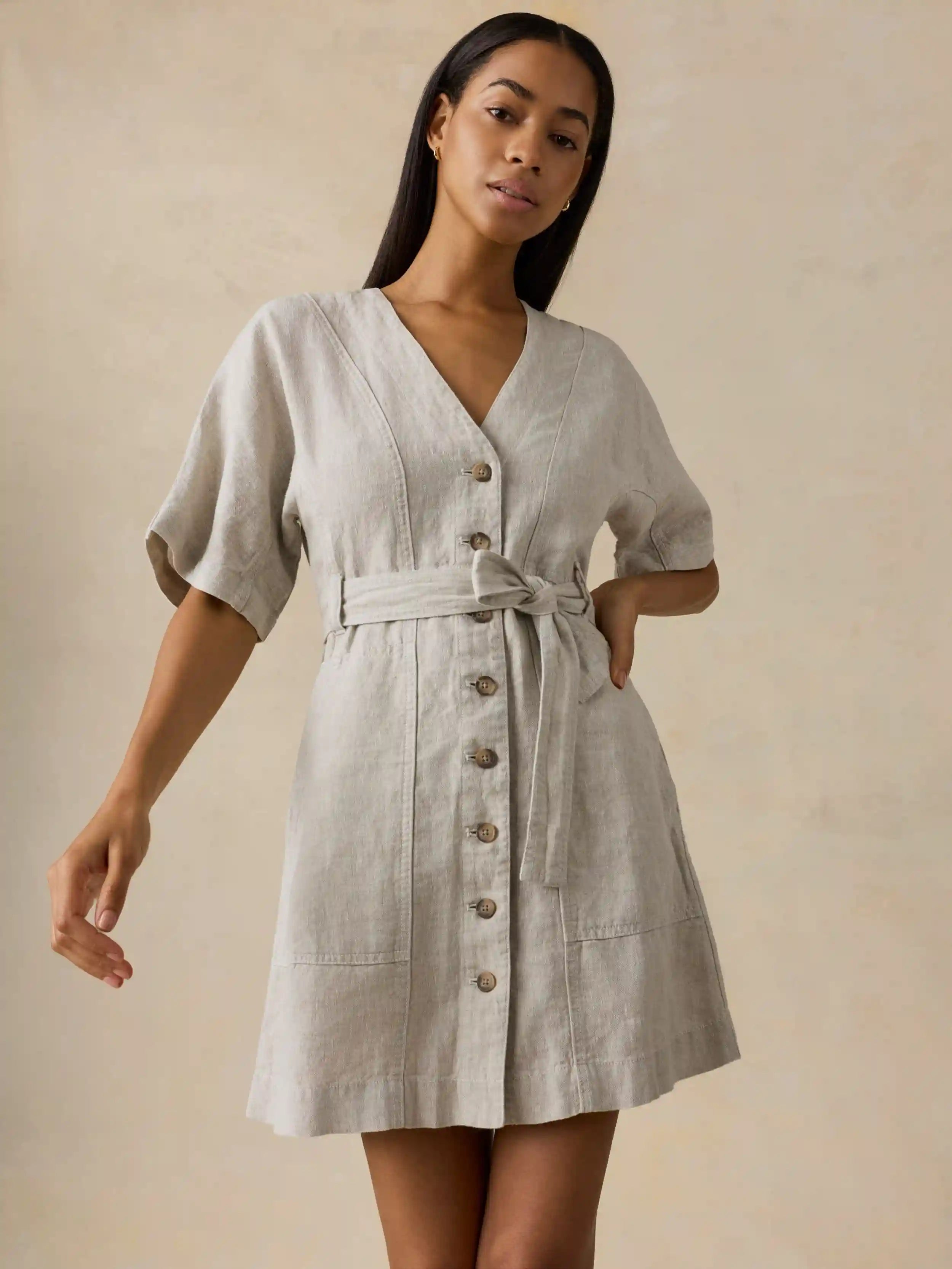 Sun Strider Linen Camille Mini Dress - Flax