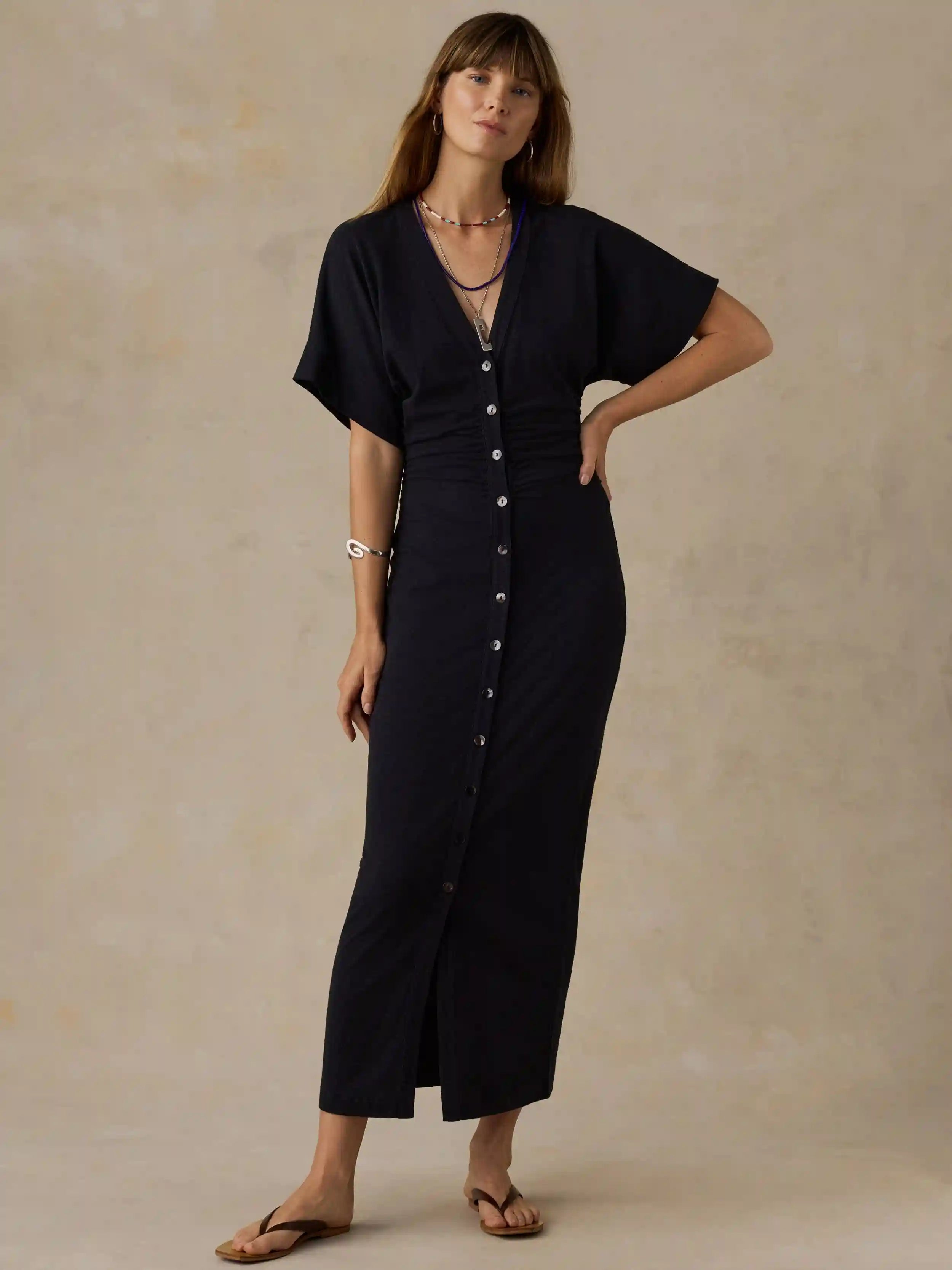 Cotton Hemp Maxi Dress - Black