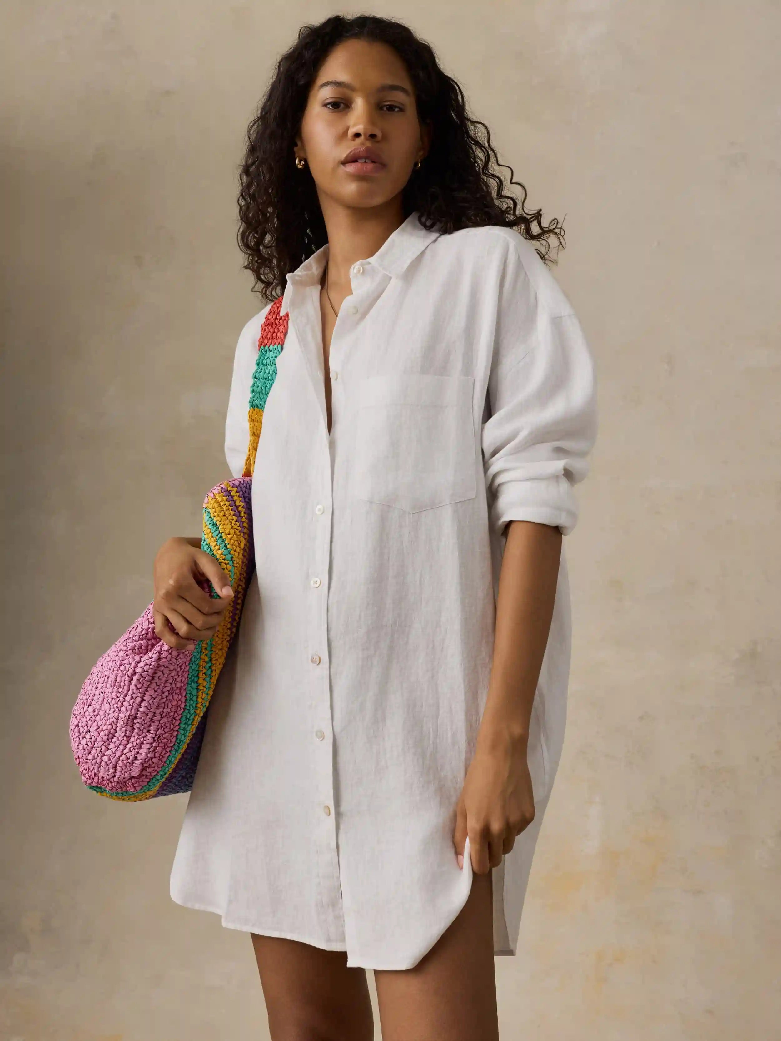 Straw Striped Beach Tote - Rainbow Stripe