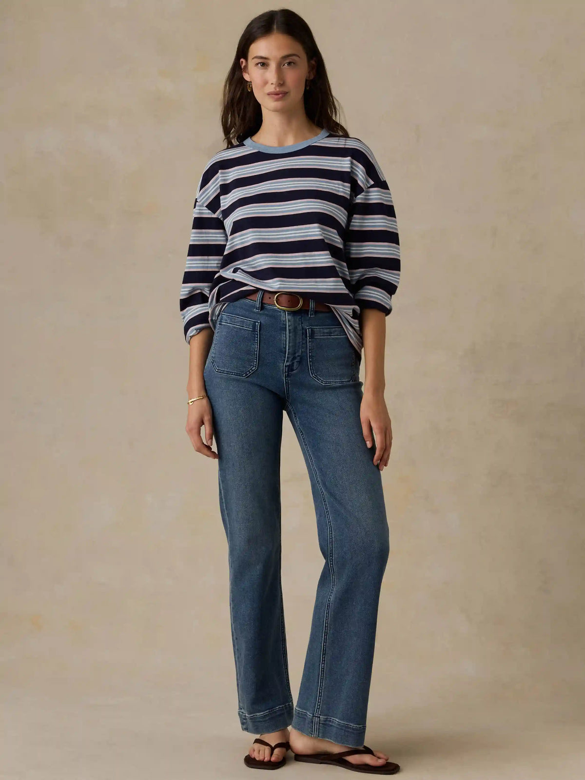 Sunwashed Long-Sleeve Retro Tee - Moonlit Tidal Stripe