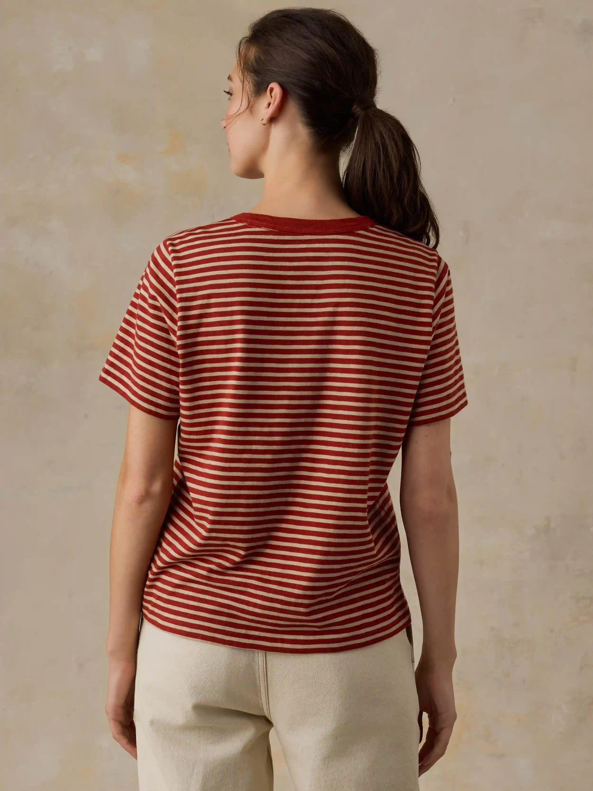 Sunwashed Regenerative Tee - Red Ochre Mini Stripe