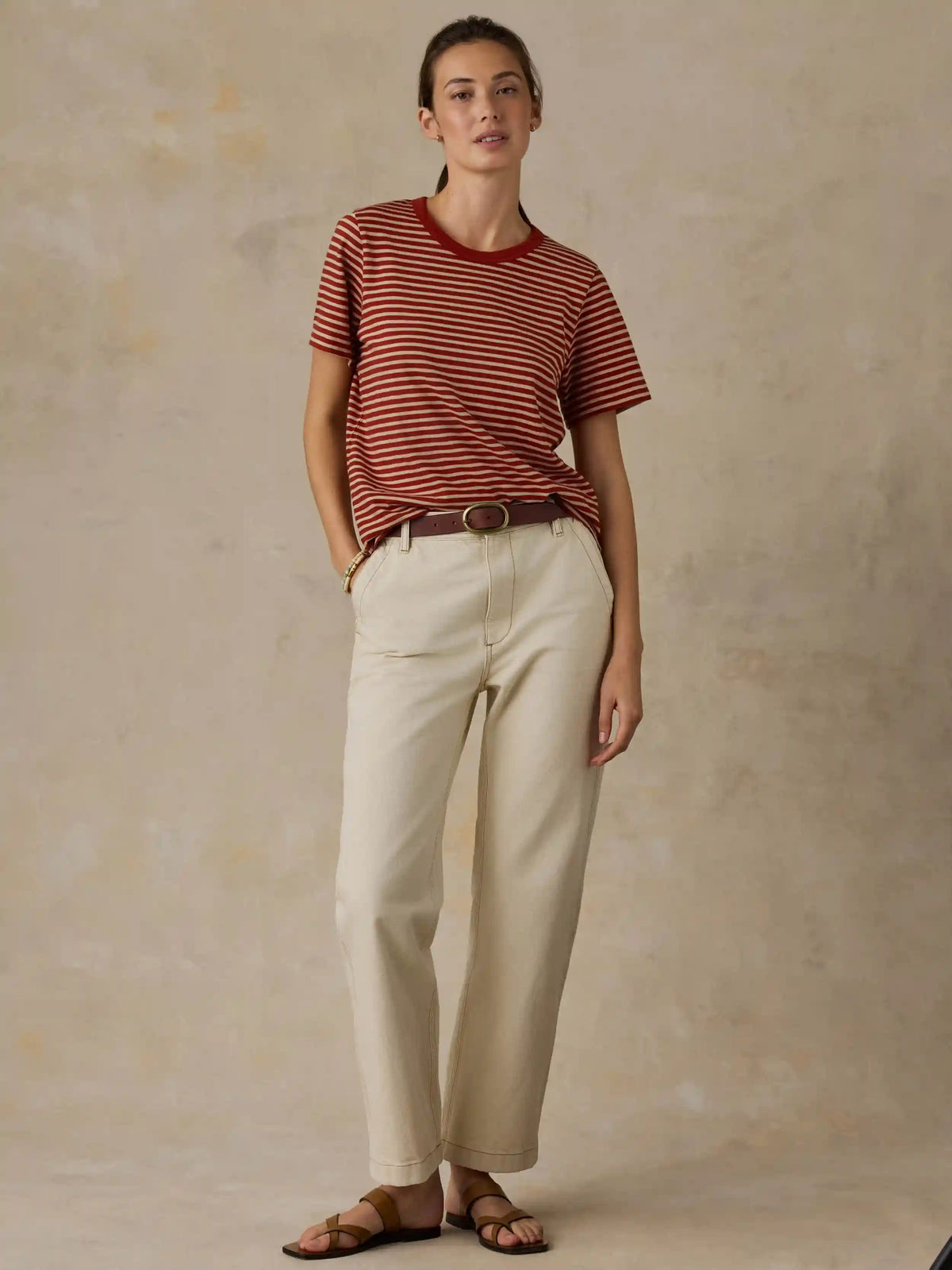 Sunwashed Regenerative Tee - Red Ochre Mini Stripe