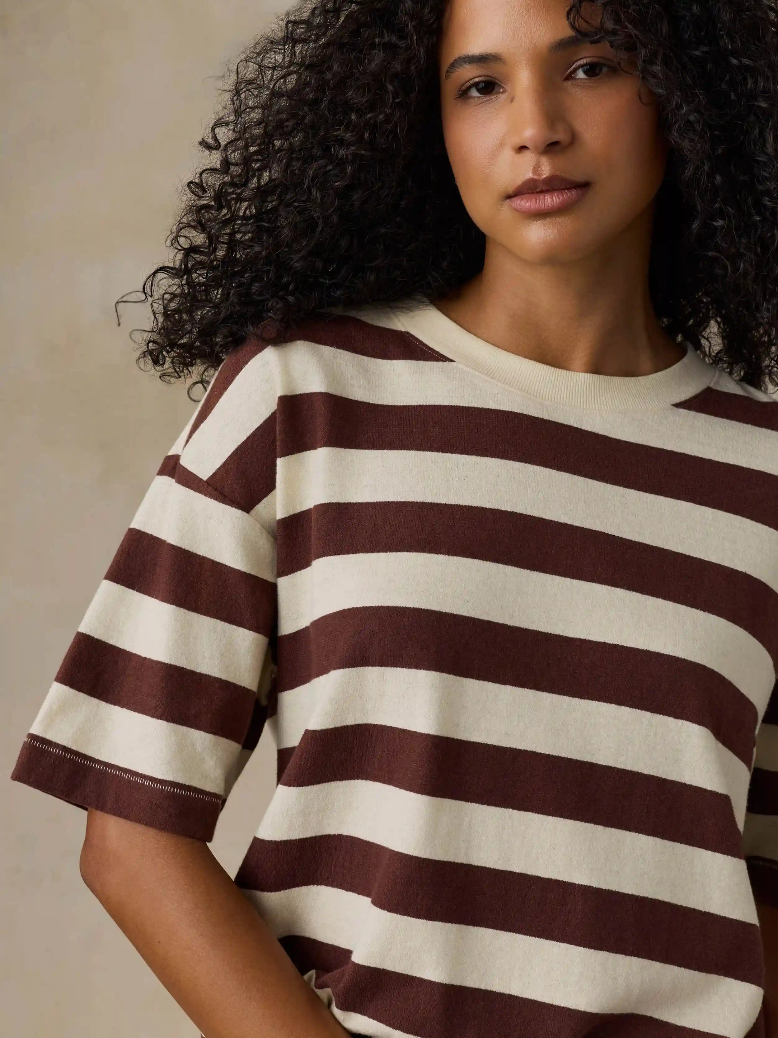 Hemp Blend Vintage Tee - Espresso Stripe