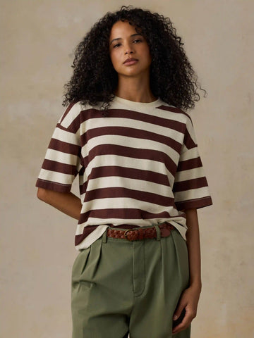 Hemp Blend Vintage Tee - Espresso Stripe