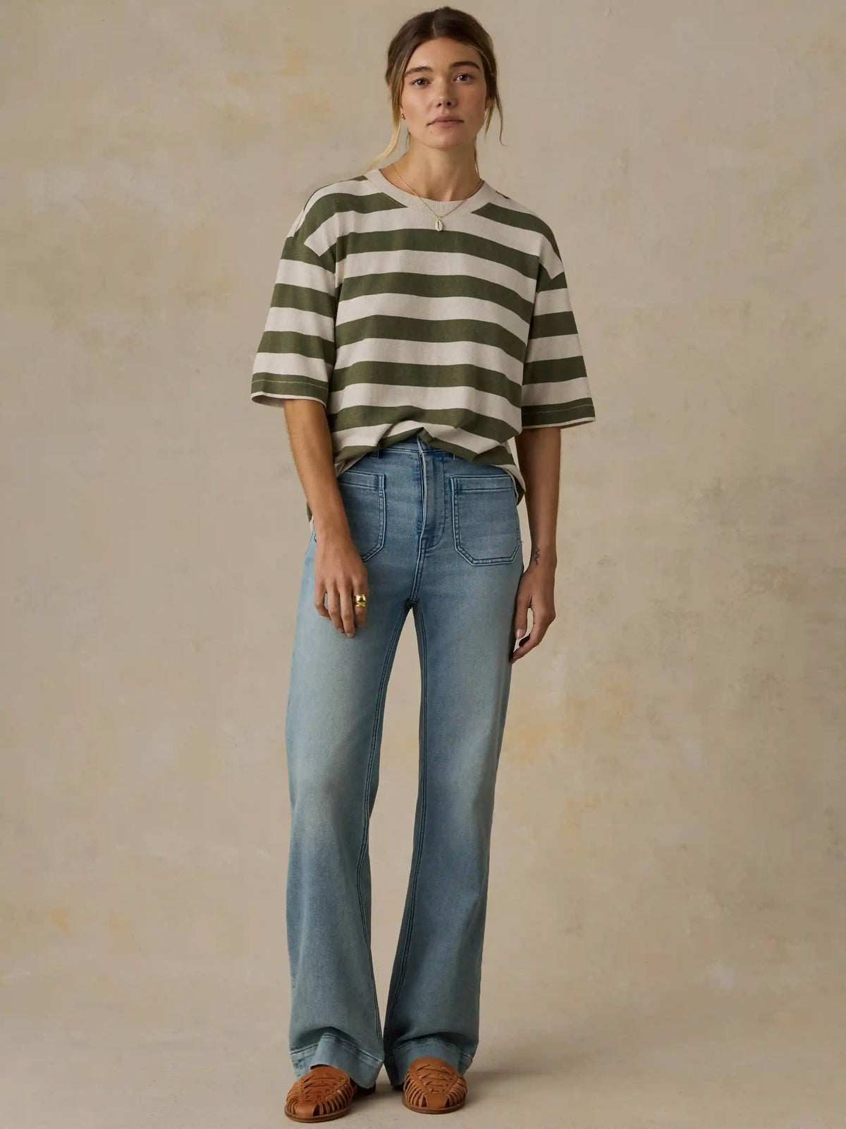Hemp Blend Vintage Tee - Olive Stripe