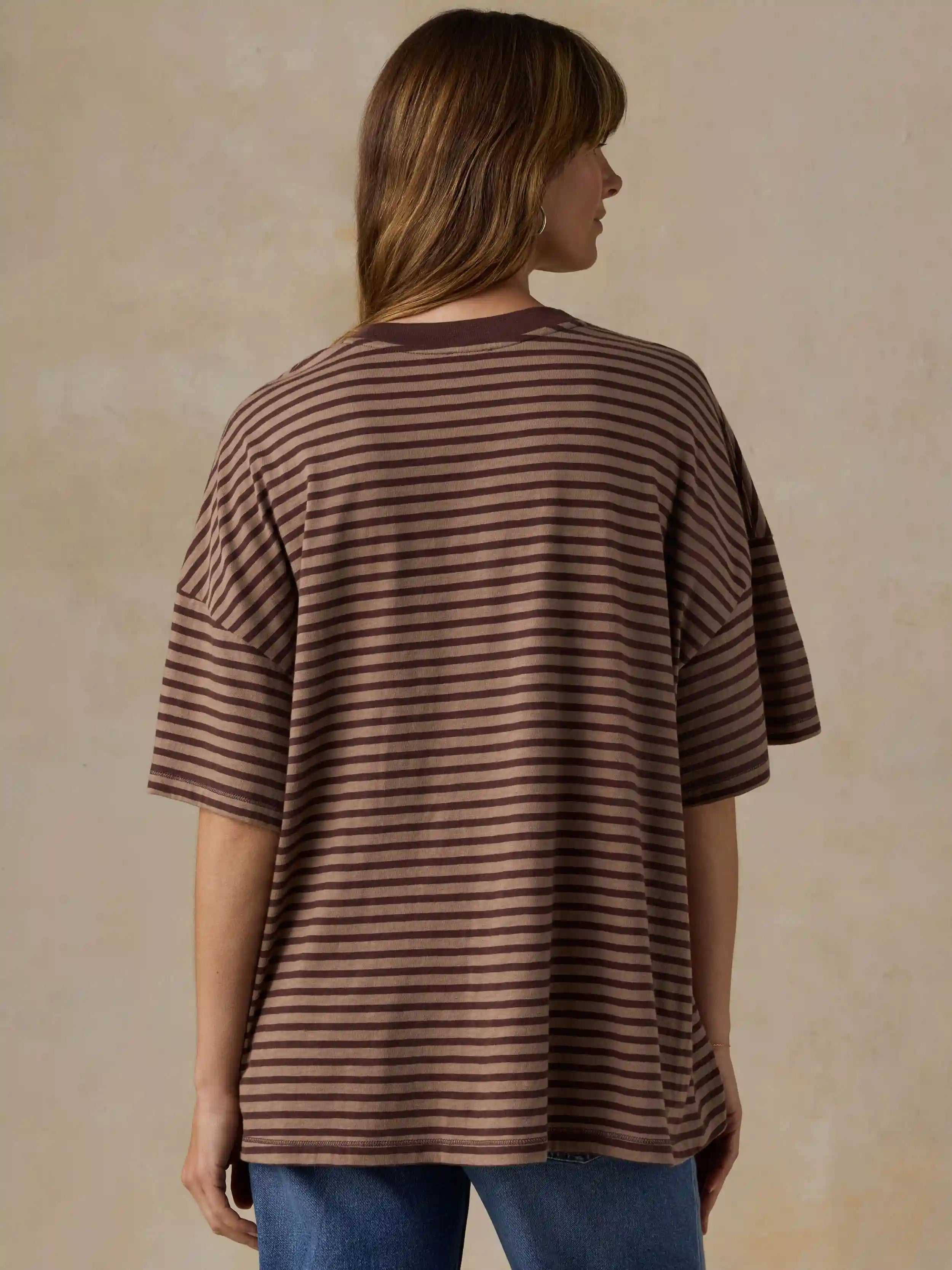 Sunwashed Boyfriend Tee - Coffee Sand Stripe