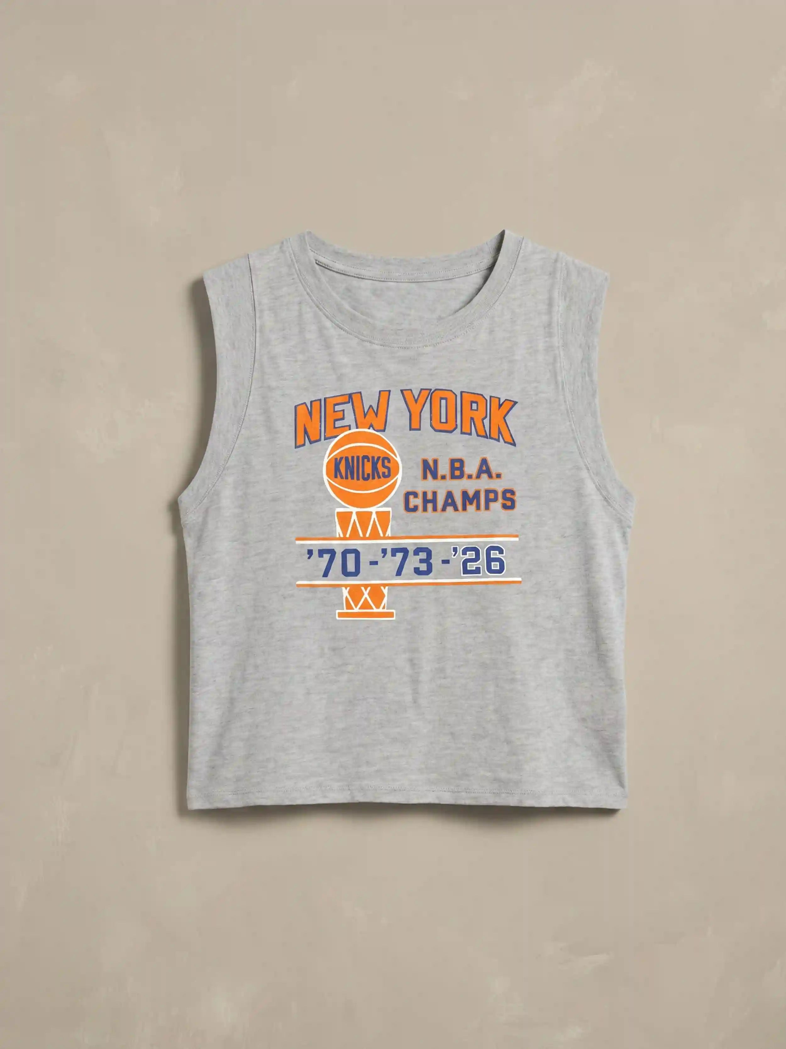 NY Knicks Sunwashed Organic Muscle Tank - Light Grey Heather