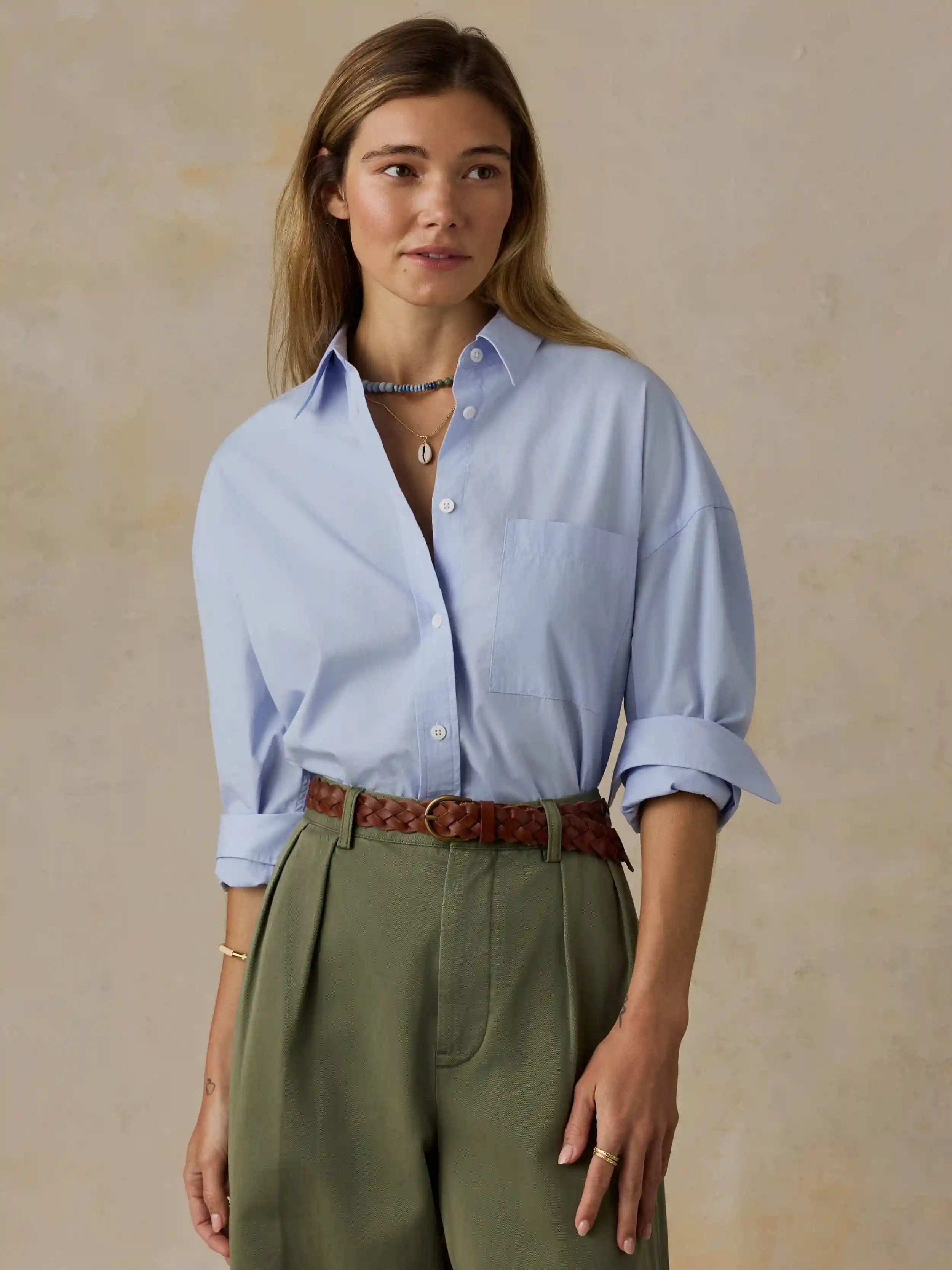 Coastal Poplin Relaxed Shirt - Blue Current