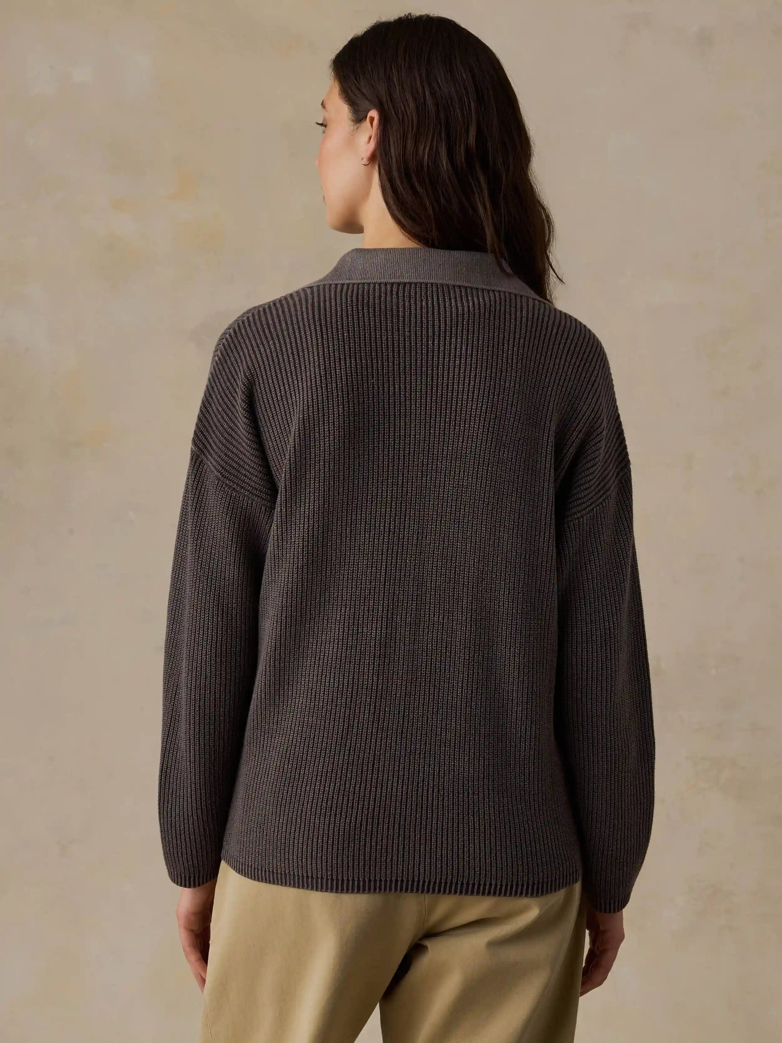 Sunwashed Cotton Sweater Polo - Chocolate Brown