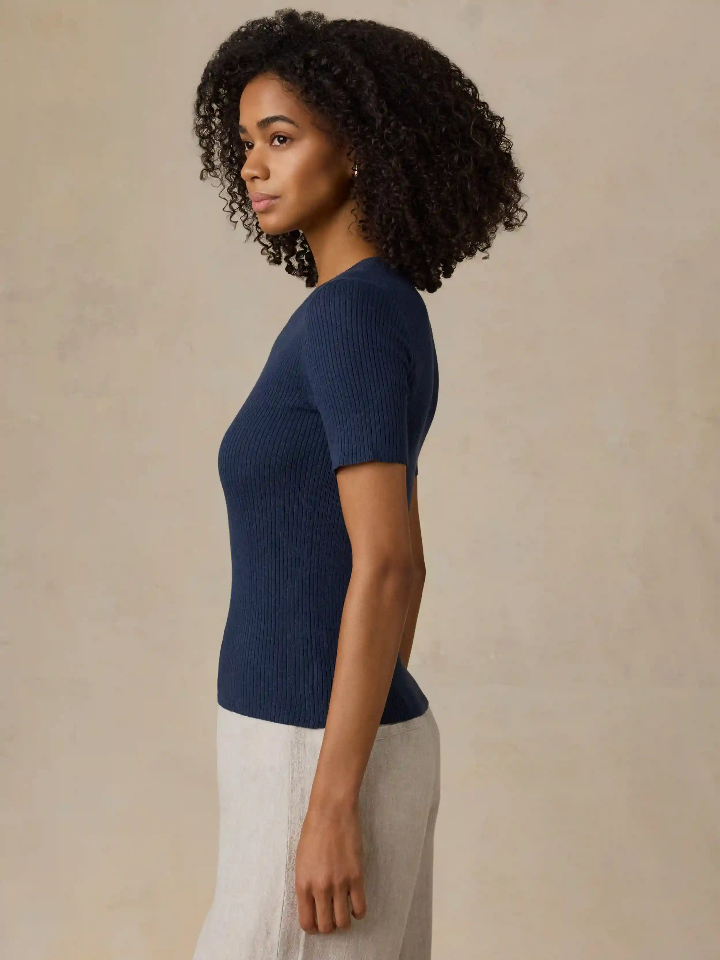 Miramar Linen Mini Rib Tee - Spellbound