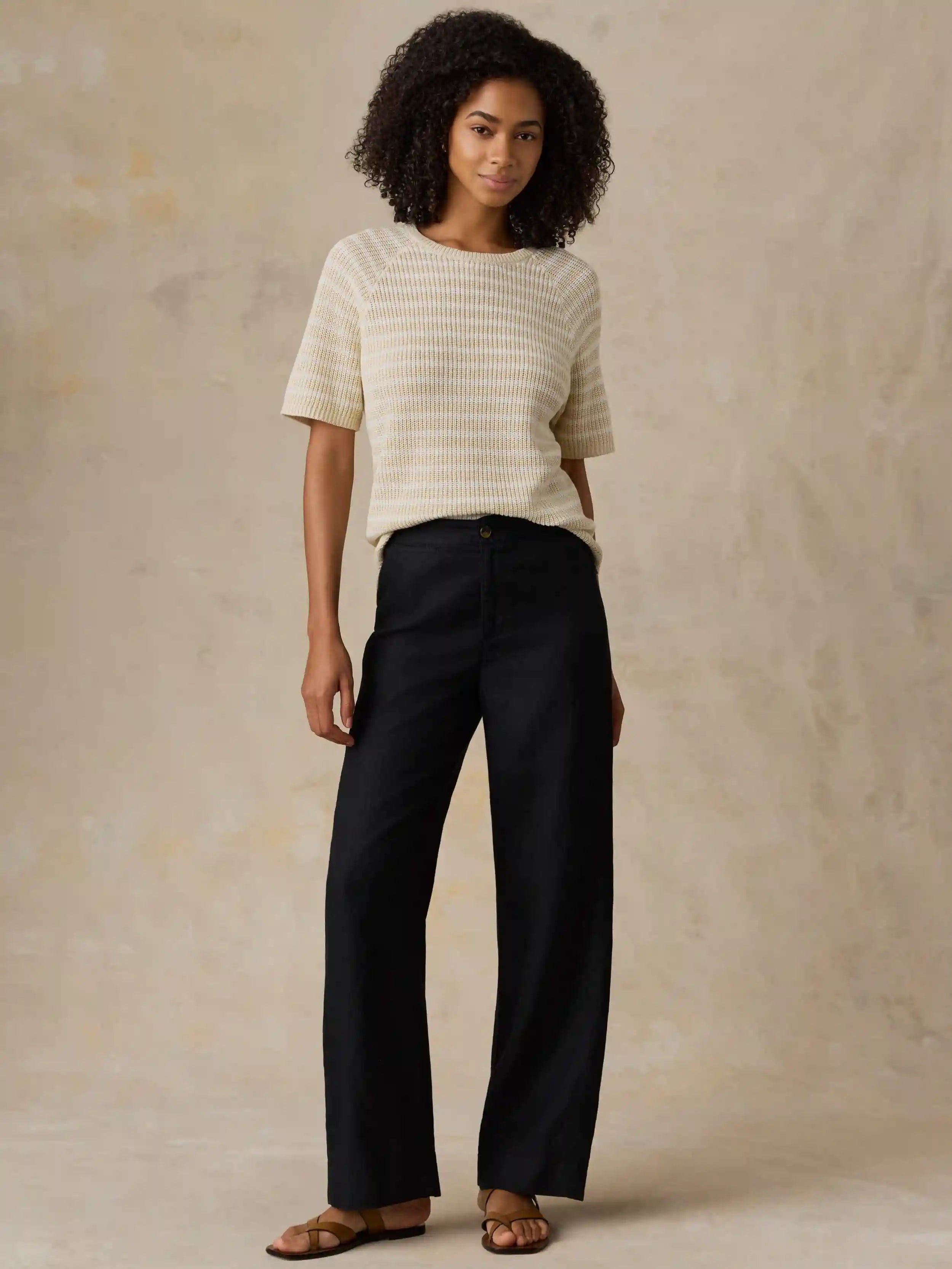 Miramar Linen Tee - Sand Lines