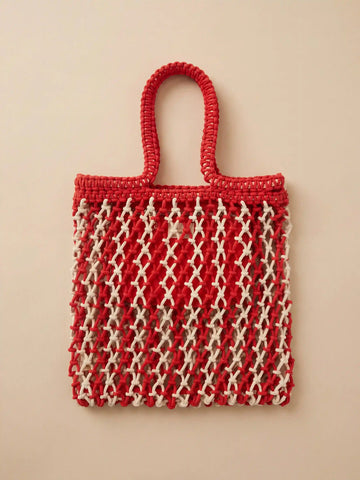 Sunwashed Macrame Tote - Poppy Red